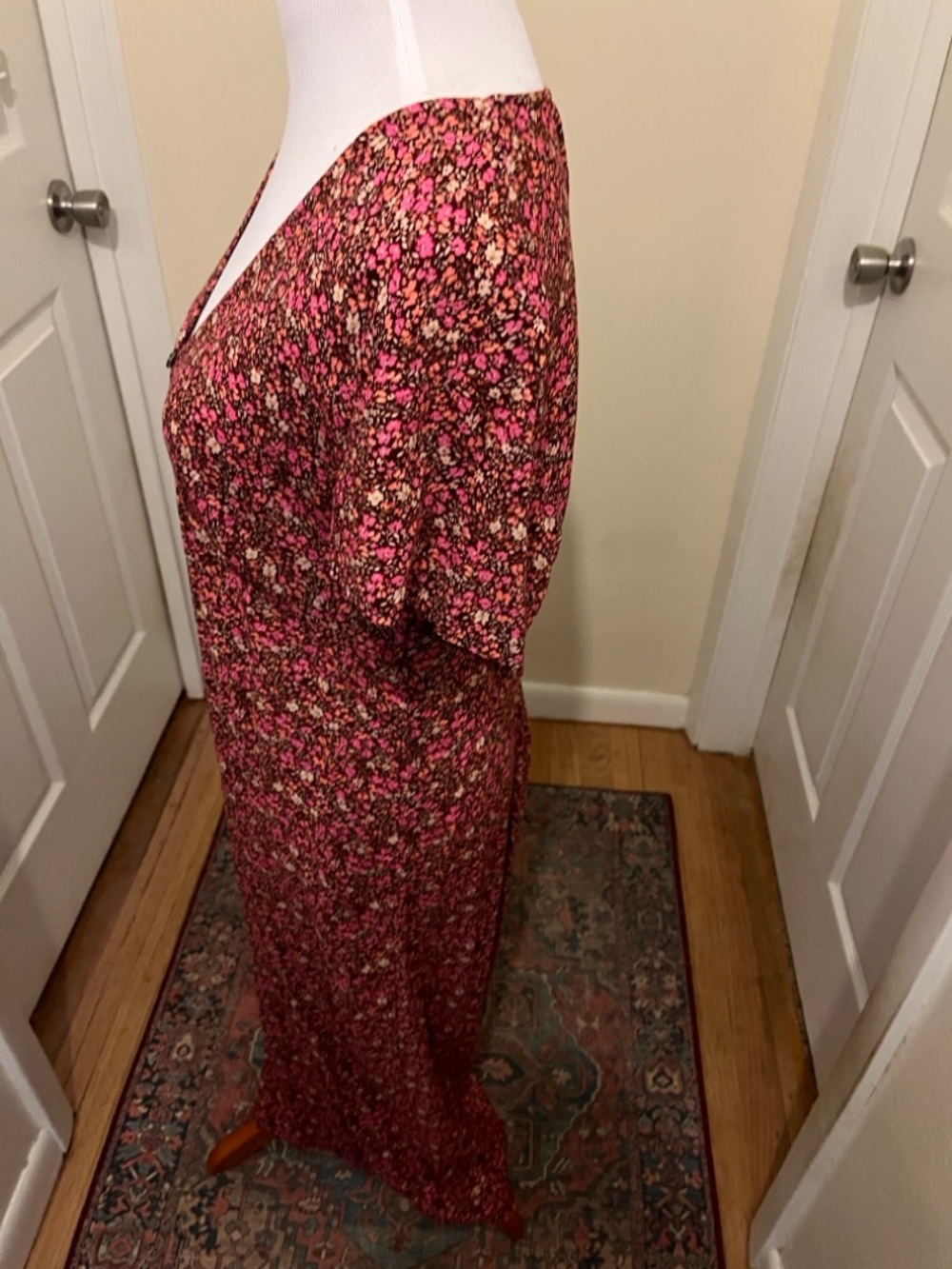 Lucky Brand Pink and Brown Floral V-Neck Dress with laces in back to adjust. - Picture 3 of 6